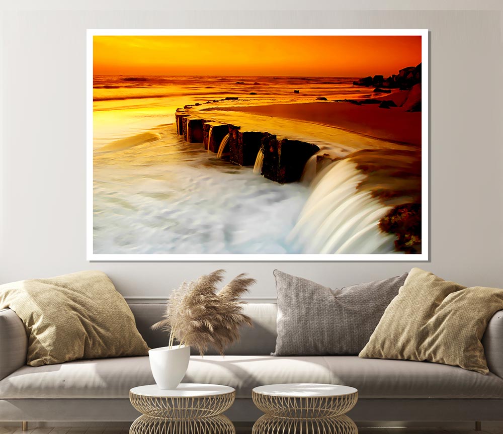 The Golden Flow To The Ocean Print Poster Wall Art