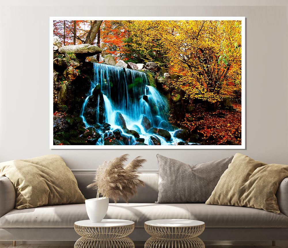 The Autumn Forest Waterfall Print Poster Wall Art