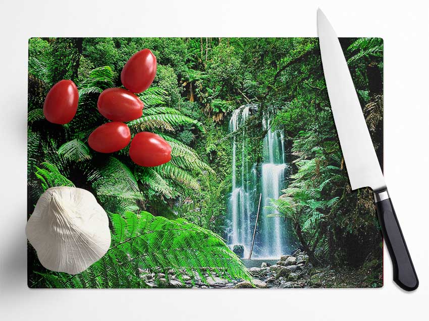 Hidden Woodland Waterfall Glass Chopping Board