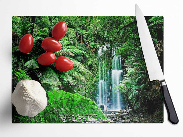 Hidden Woodland Waterfall Glass Chopping Board