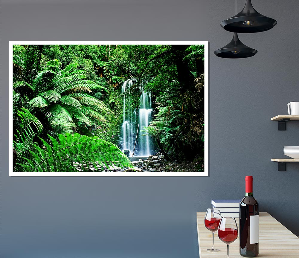 Hidden Woodland Waterfall Print Poster Wall Art