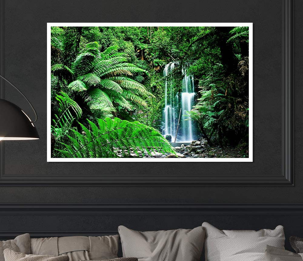 Hidden Woodland Waterfall Print Poster Wall Art