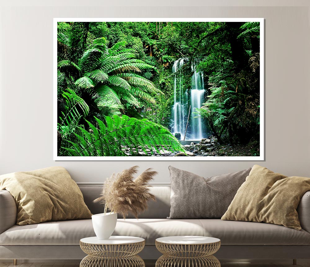 Hidden Woodland Waterfall Print Poster Wall Art