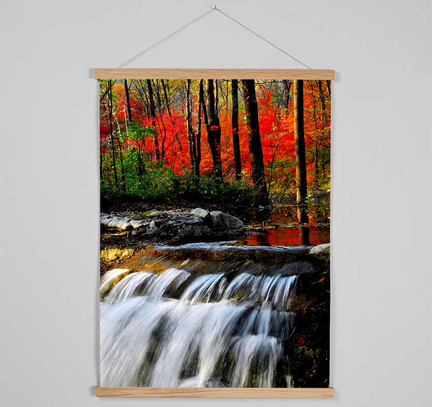 Autumn Waterfall Forest Hanging Poster - Wallart-Direct UK