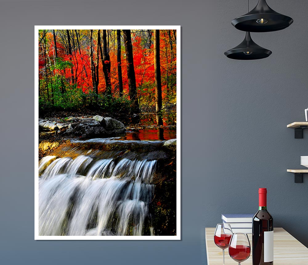 Autumn Waterfall Forest Print Poster Wall Art