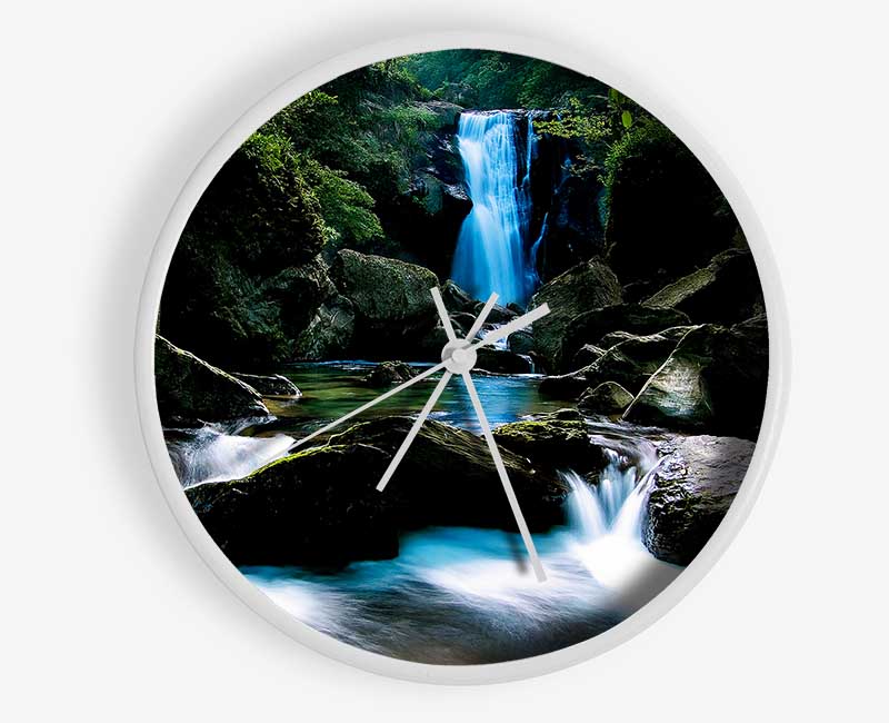 Enchanted Blue Waterfall Forest Flows Clock - Wallart-Direct UK