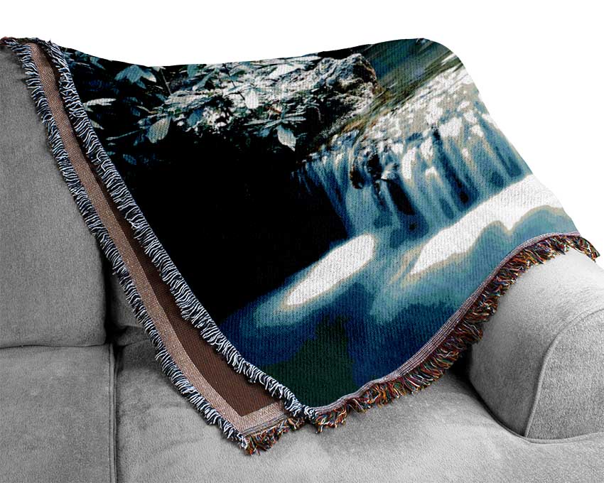 Rocky Waterfall Woodland Woven Blanket