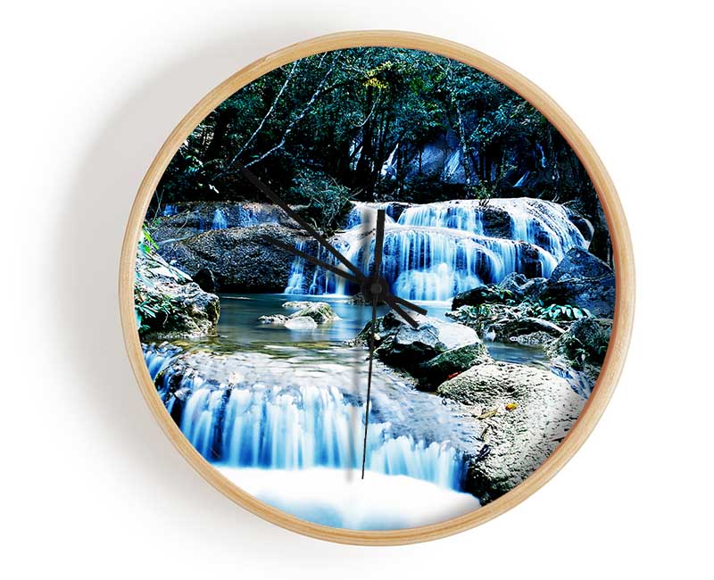 Rocky Waterfall Woodland Clock - Wallart-Direct UK