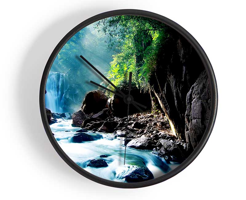 Sunbeams Over The Mountain Waterfall Clock - Wallart-Direct UK