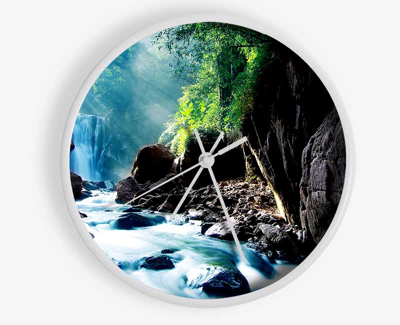 Sunbeams Over The Mountain Waterfall Clock - Wallart-Direct UK