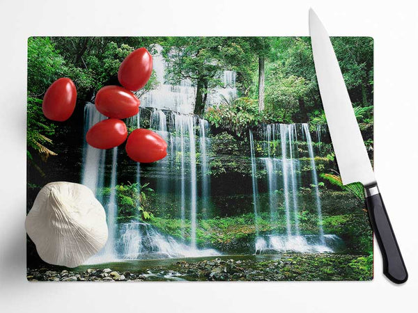 Hidden Forest Waterfall Glass Chopping Board