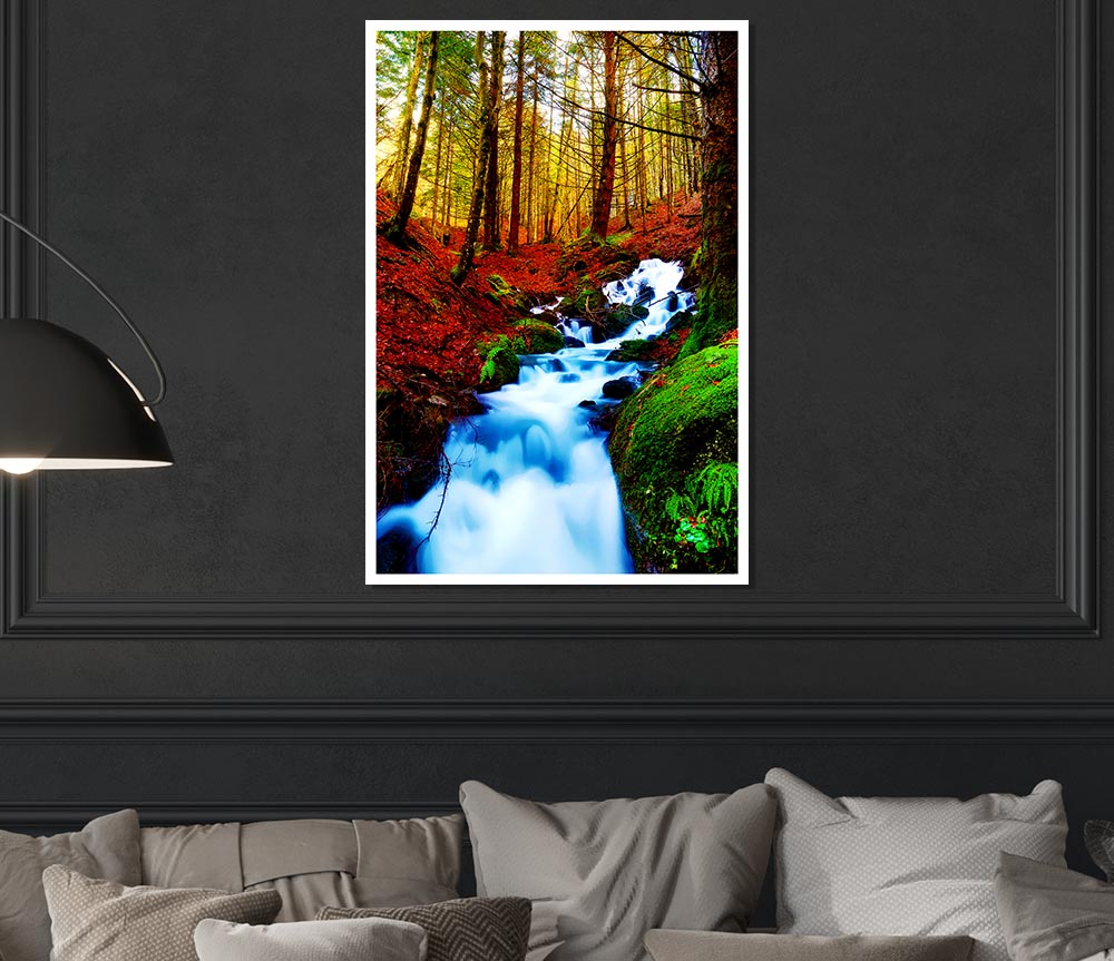 The Autumn Woodland Stream Print Poster Wall Art