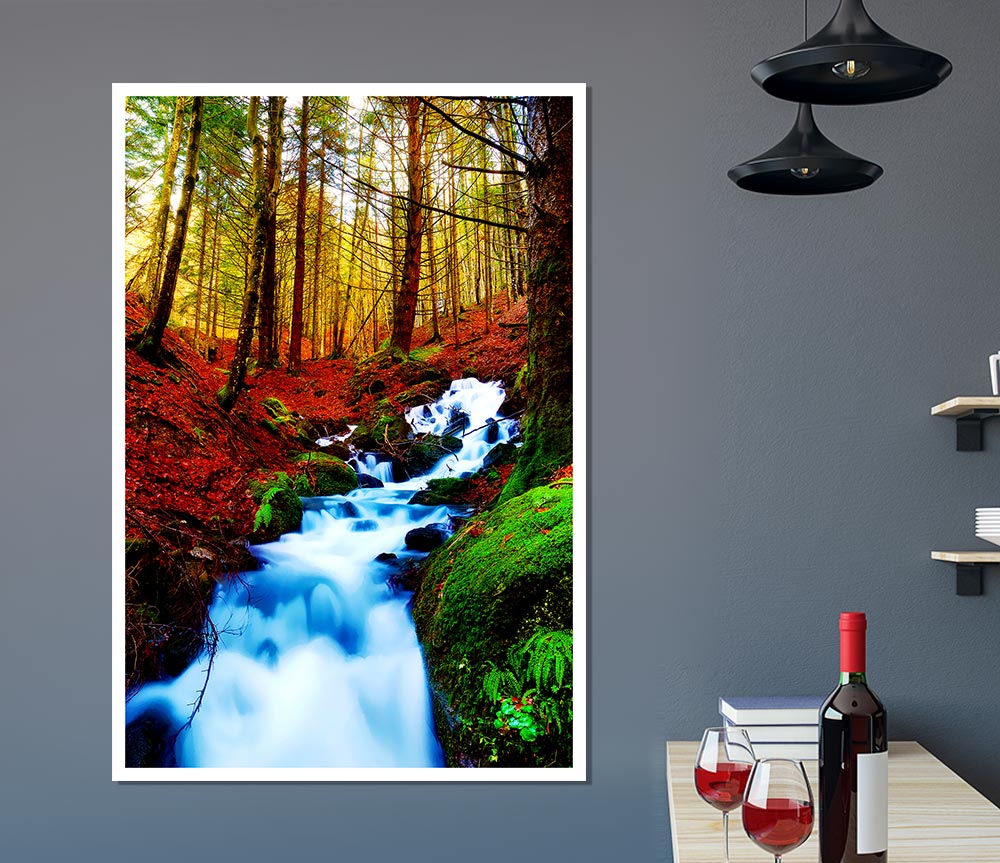 The Autumn Woodland Stream Print Poster Wall Art