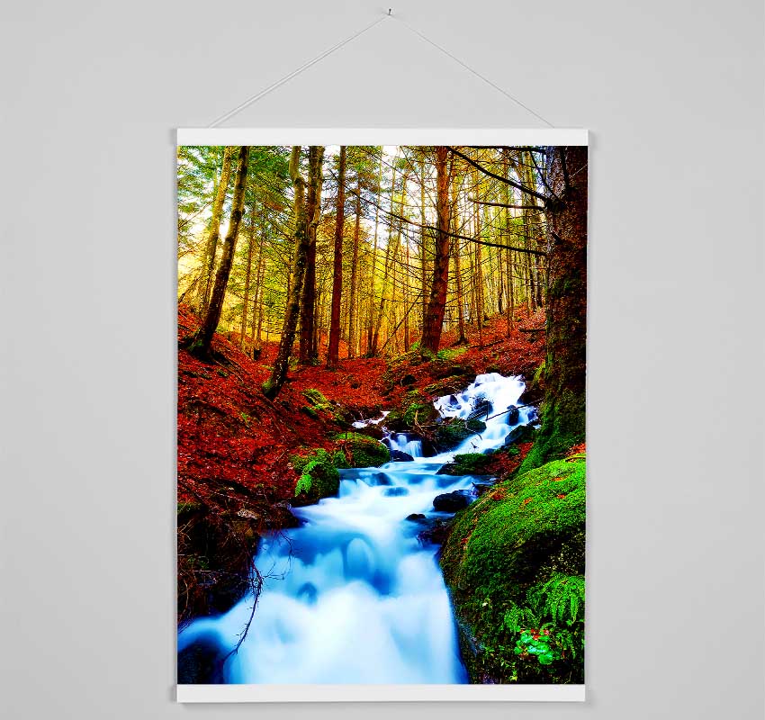 The Autumn Woodland Stream Hanging Poster - Wallart-Direct UK