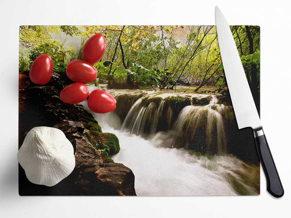 Where The Waterfall Flows Glass Chopping Board