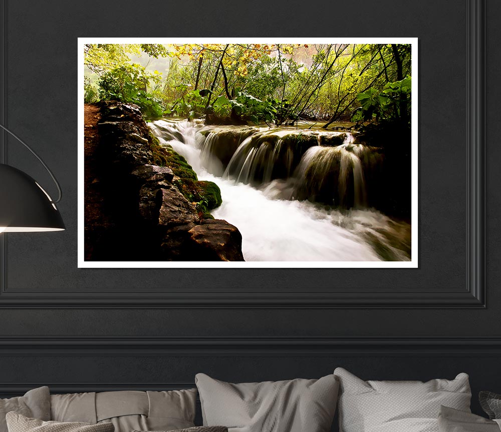 Where The Waterfall Flows Print Poster Wall Art