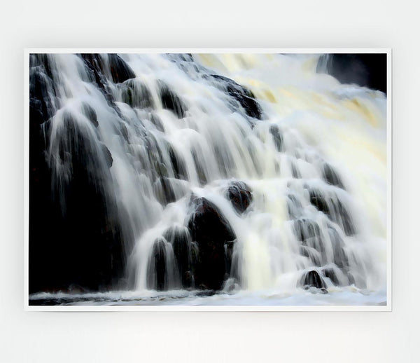 Gushing Waterfall Rocks Print Poster Wall Art