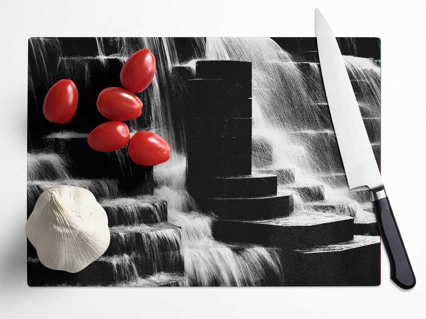 Waterfall B n W Glass Chopping Board