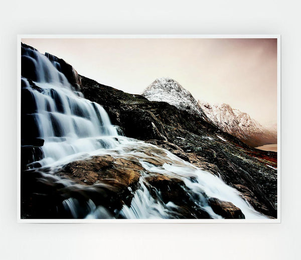 The Waterfall Mountain Print Poster Wall Art