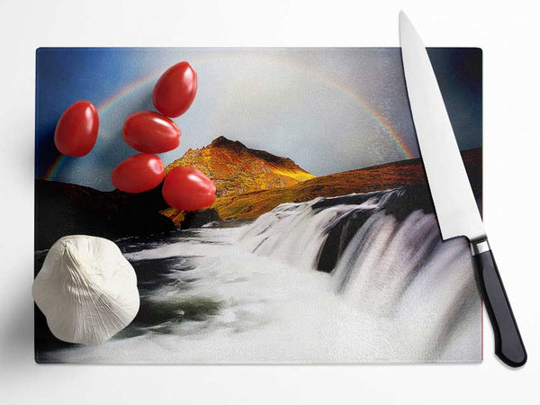 Rainbow Mountain Falls Glass Chopping Board