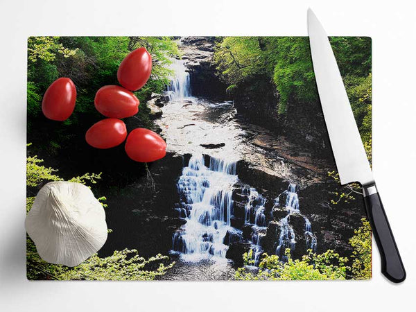 Forest Waterfall Gush Glass Chopping Board