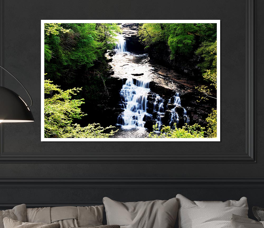 Forest Waterfall Gush Print Poster Wall Art