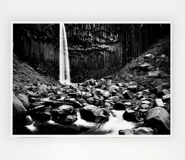 Waterfall Valley Rocks B N W Print Poster Wall Art