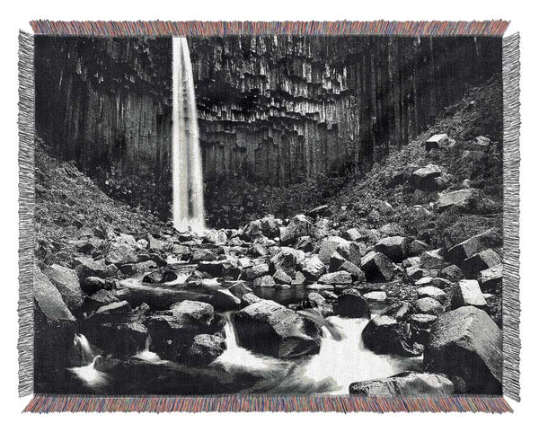 Waterfall Valley Rocks B n W Woven Blanket