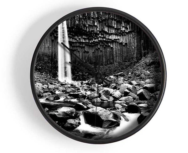 Waterfall Valley Rocks B n W Clock - Wallart-Direct UK