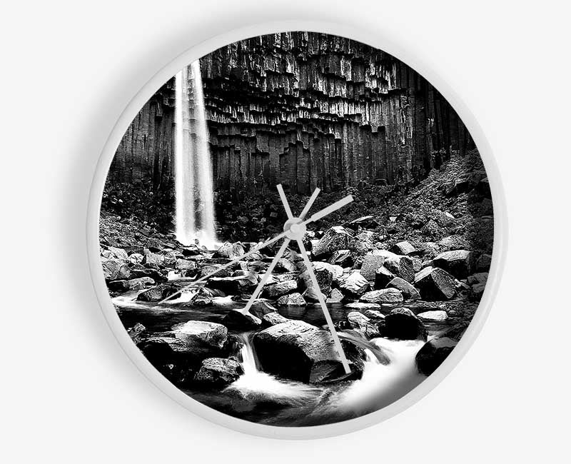 Waterfall Valley Rocks B n W Clock - Wallart-Direct UK