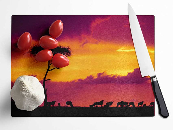 African Safari Sunset Glass Chopping Board