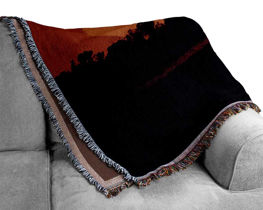 Bird Flying At Sunset Woven Blanket