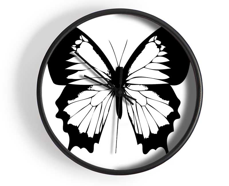 Black And White Butterfly Wings Clock - Wallart-Direct UK