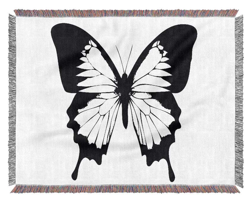 Black And White Butterfly Wings Woven Blanket