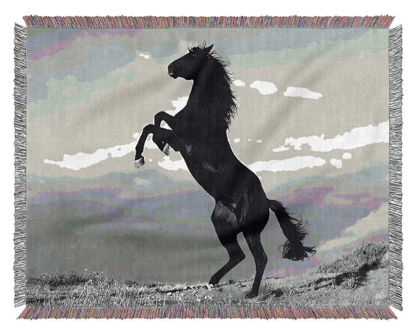 Black Wild Stallion Woven Blanket