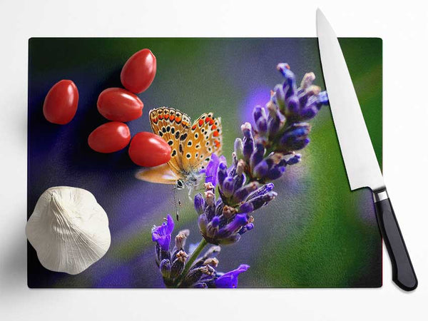 Butterfly On Lavender Flower Glass Chopping Board