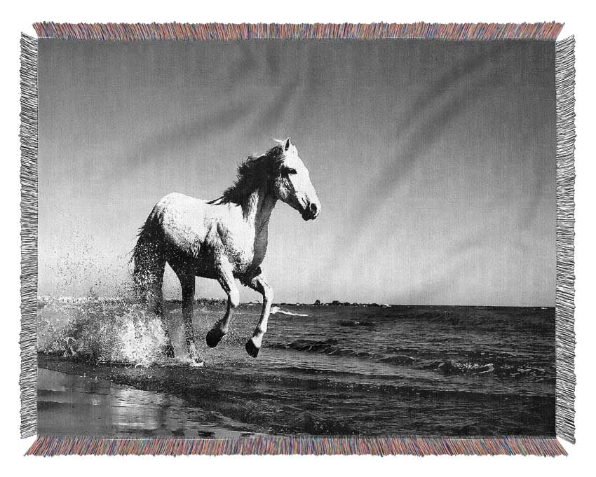 Camargue White Horse Woven Blanket