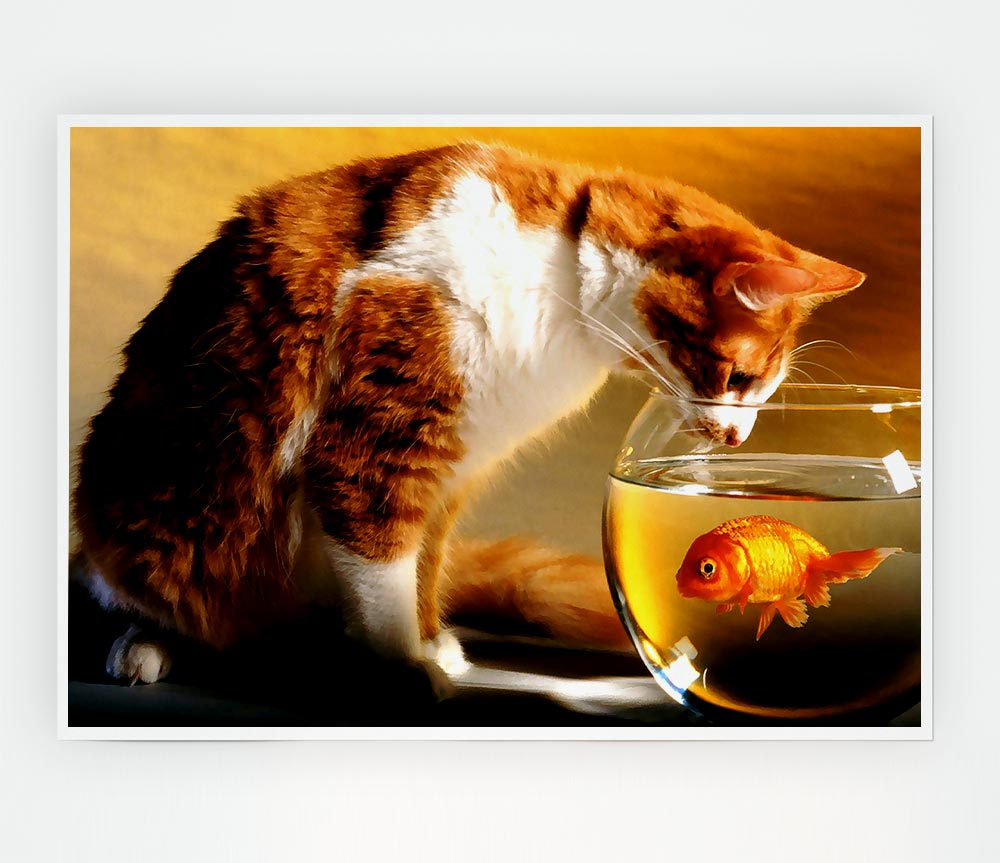 Cat And Fish Print Poster Wall Art