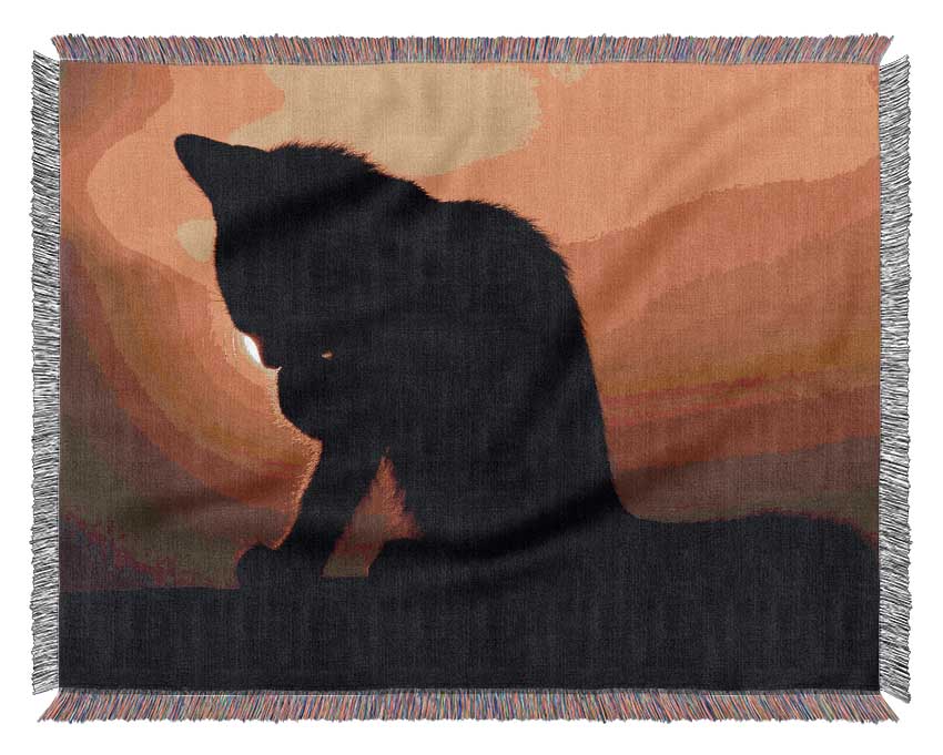 Cat In The Sunset Woven Blanket