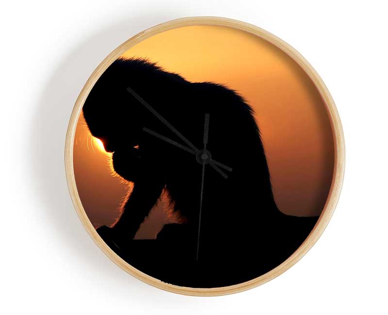 Cat In The Sunset Clock - Wallart-Direct UK