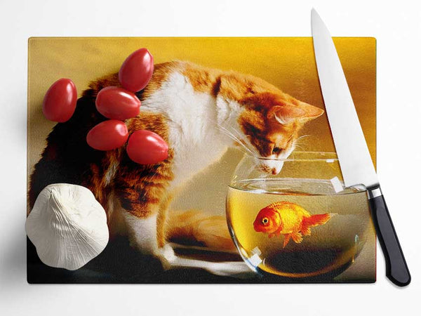 Cats Dinner Time Glass Chopping Board