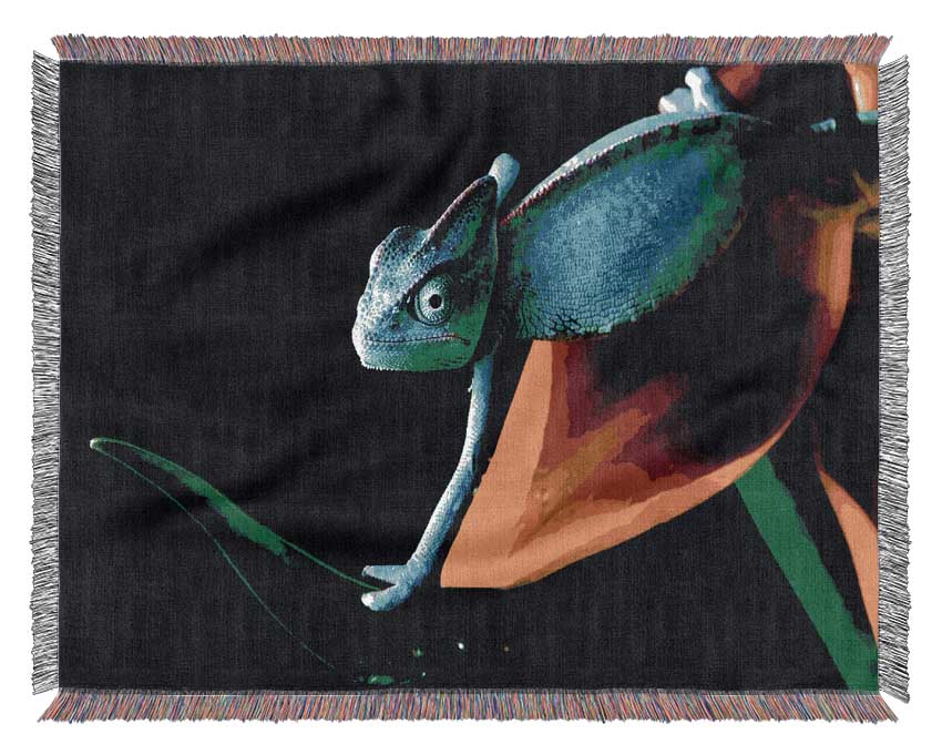 Chameleon In Blue Woven Blanket