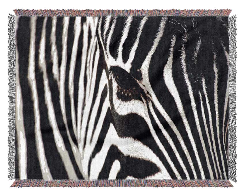 Close-up Face Zebra Woven Blanket