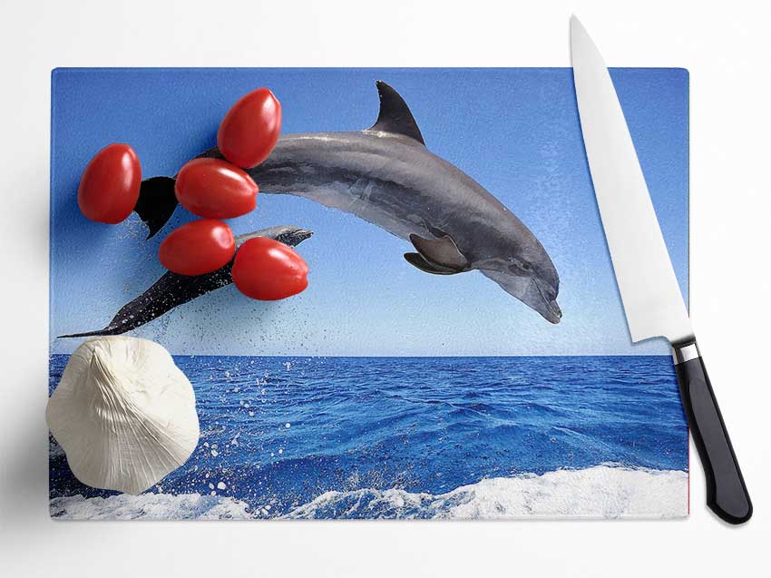 Common Bottlenose Dolphins Glass Chopping Board