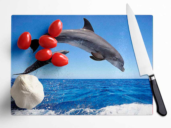 Common Bottlenose Dolphins Glass Chopping Board