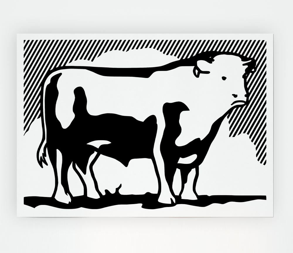 Cow B N W Print Poster Wall Art