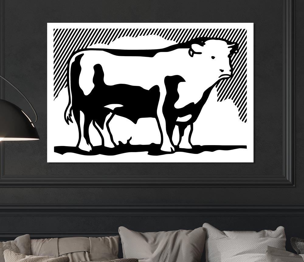 Cow B N W Print Poster Wall Art