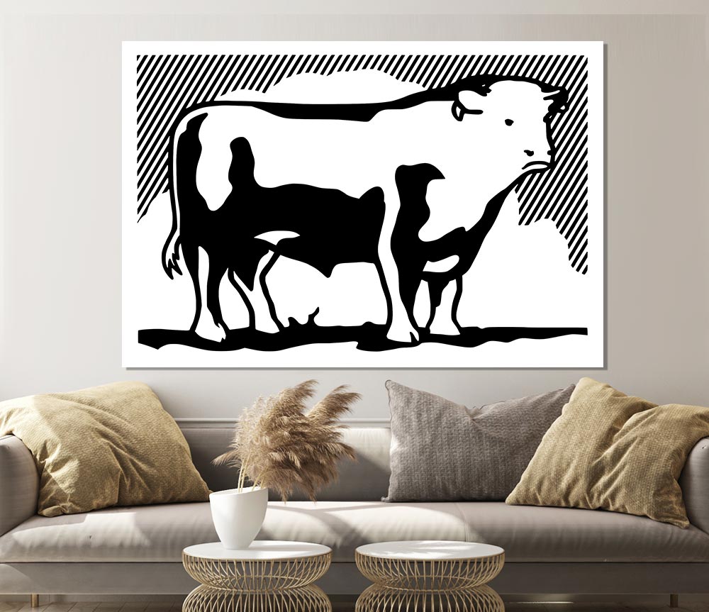 Cow B N W Print Poster Wall Art