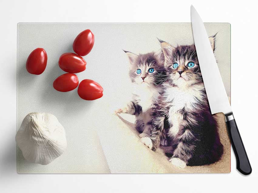 Cute Kittens Glass Chopping Board