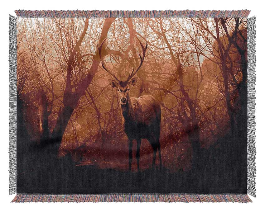 Deer In Winter Woven Blanket